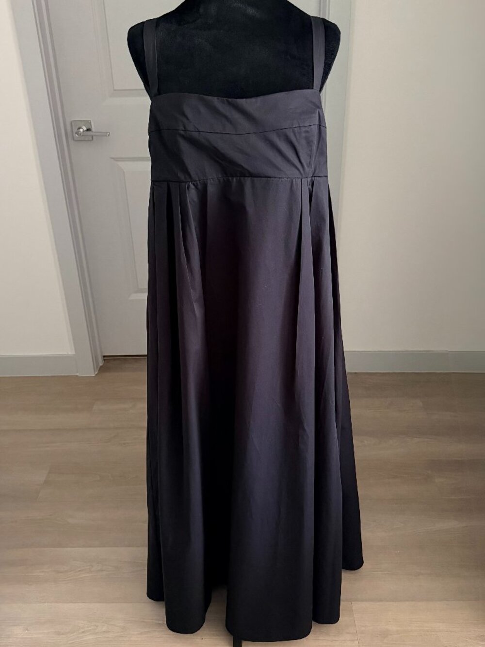 NWT Zara A Line Square Neck Black Midi Dress Sz L 100% Cotton Smocked